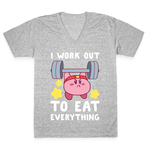 I Work Out to Eat Everything (Kirby) V-Neck Tee Shirt
