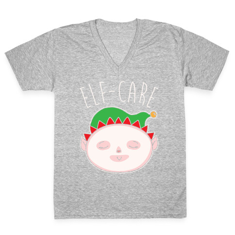 Elf-Care Elf Self-Care Christmas Parody White Print V-Neck Tee Shirt