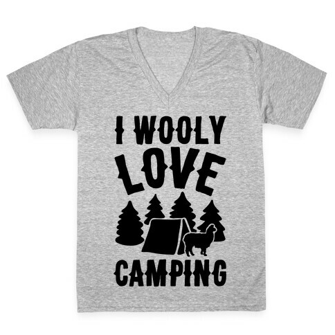 I Wooly Love Camping Alpaca Camping Parody V-Neck Tee Shirt