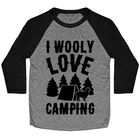 I Wooly Love Camping Alpaca Camping Parody Baseball Tee