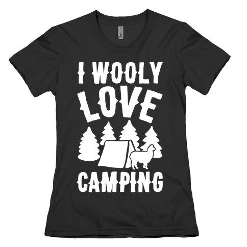 I Wooly Love Camping Alpaca Camping Parody White Print Womens T-Shirt