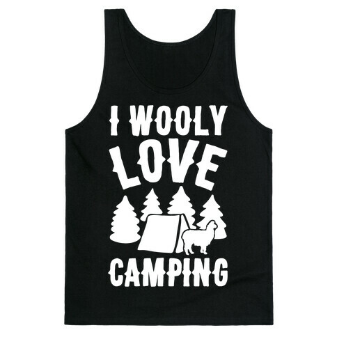 I Wooly Love Camping Alpaca Camping Parody White Print Tank Top