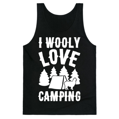 I Wooly Love Camping Alpaca Camping Parody White Print Tank Top