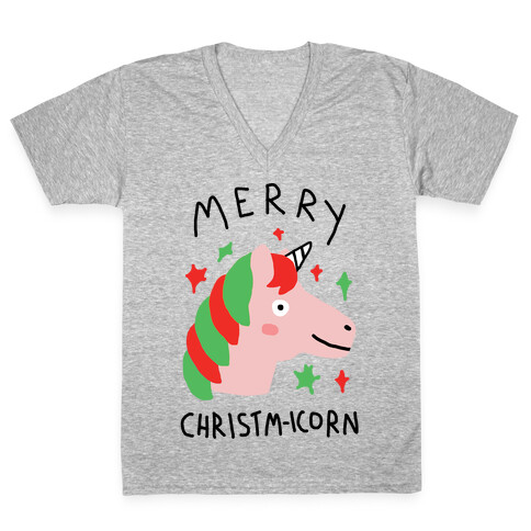 Merry Christm-icorn V-Neck Tee Shirt