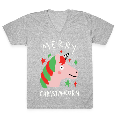 Merry Christm-icorn V-Neck Tee Shirt