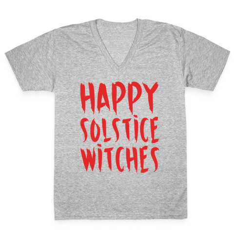 Happy Solstice Witches Parody White Print V-Neck Tee Shirt