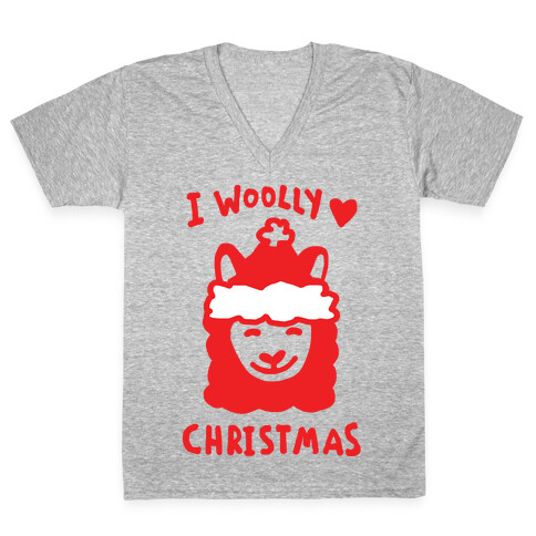 I Woolly Love Christmas Llama V-Neck Tee Shirt