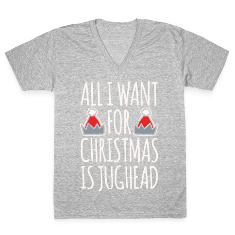 All I Want For Christmas Is Jughead Parody White Print V-Neck Tee Shirt