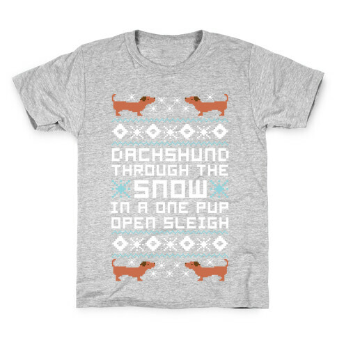 Dachshund Through The Snow In a One Pup Open Sleigh Kids T-Shirt
