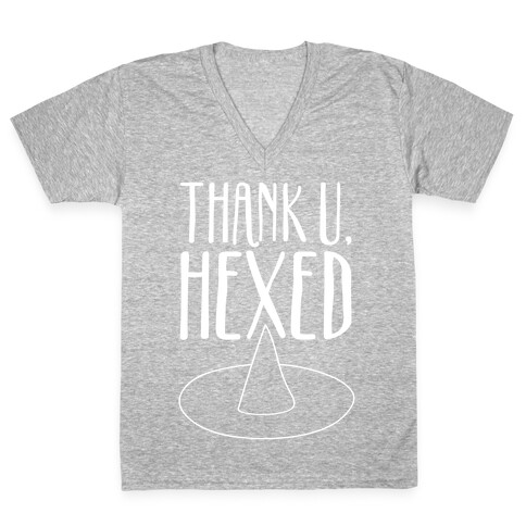 Thank U Hexed Parody White Print V-Neck Tee Shirt