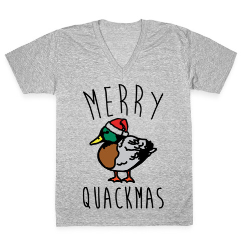 Merry Quackmas Duck Christmas Parody V-Neck Tee Shirt