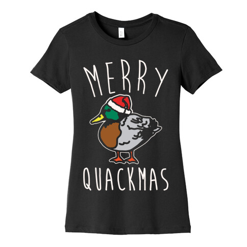 Merry Quackmas Duck Christmas Parody White Print Womens T-Shirt