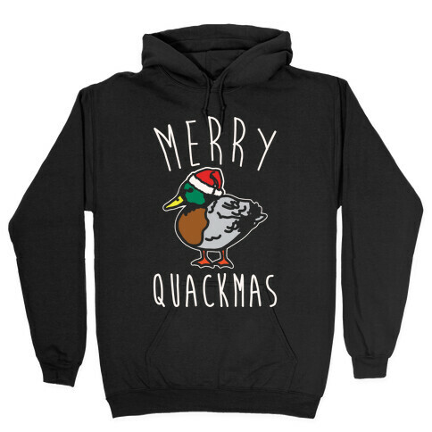 Merry Quackmas Duck Christmas Parody White Print Hooded Sweatshirt