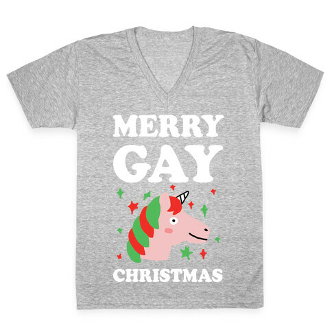 Merry Gay Christmas Unicorn V-Neck Tee Shirt