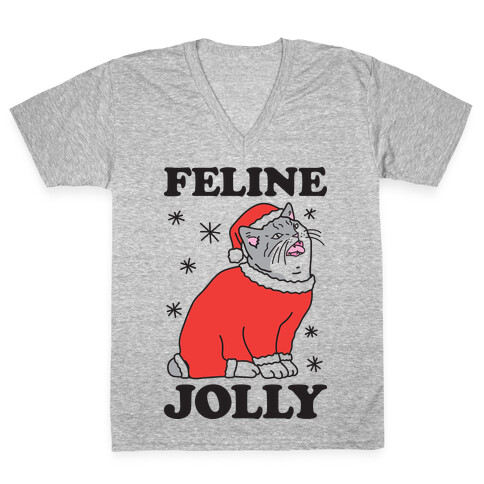Feline Jolly Cat V-Neck Tee Shirt
