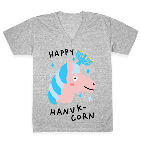 Happy Hanuk-Corn Unicorn V-Neck Tee Shirt