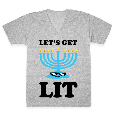 Let's Get Lit Menorah V-Neck Tee Shirt