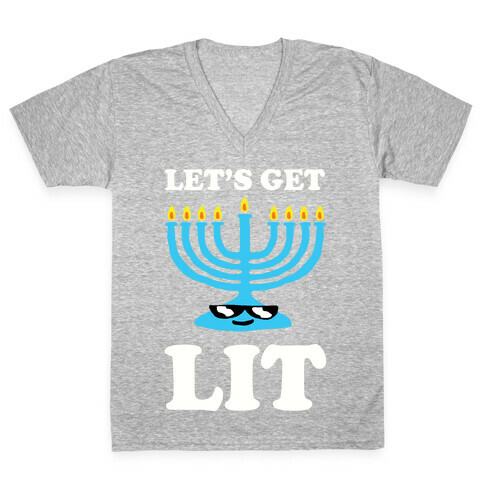 Let's Get Lit Menorah V-Neck Tee Shirt