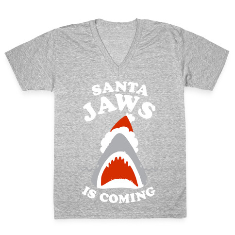 Santa Jaws Is Coming V-Neck Tee Shirt