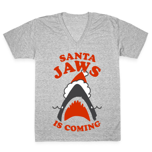 Santa Jaws Is Coming V-Neck Tee Shirt