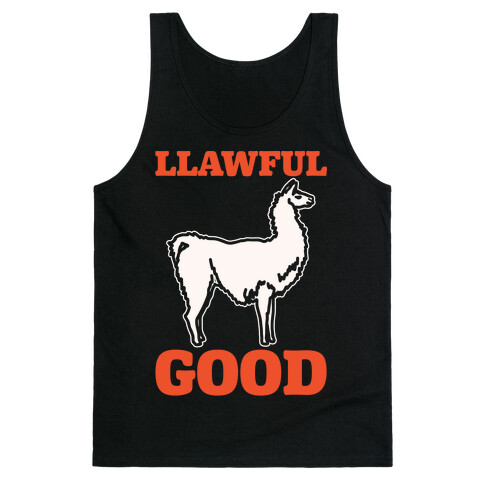 Llawful Good Llama Parody White Print Tank Top