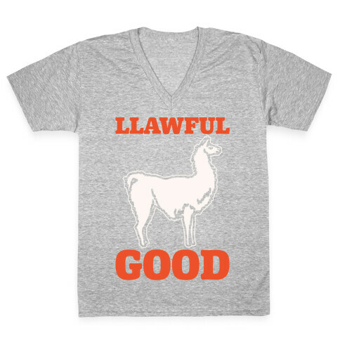 Llawful Good Llama Parody White Print V-Neck Tee Shirt