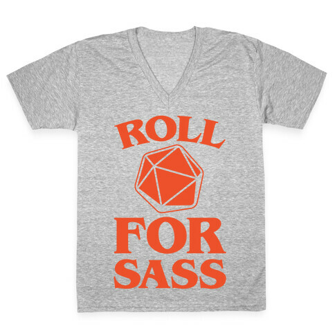 Roll For Sass D & D Parody White Print V-Neck Tee Shirt