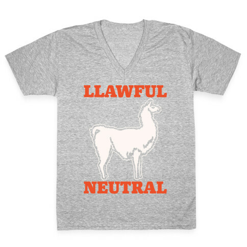 Llawful Neutral Llama Parody White Print V-Neck Tee Shirt