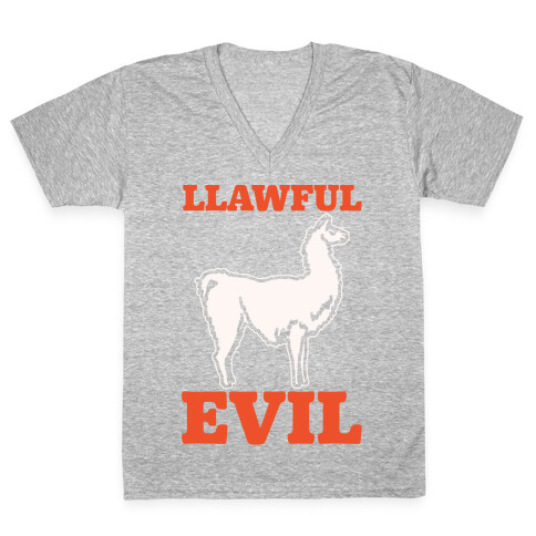 Llawful Evil Llama Parody White Print V-Neck Tee Shirt