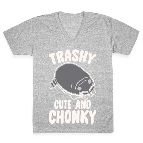 Trashy Cute And Chonky Raccoon White Print V-Neck Tee Shirt