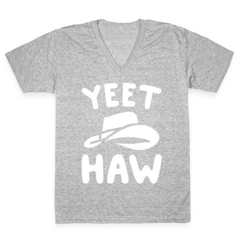Yeet Haw Parody White Print V-Neck Tee Shirt