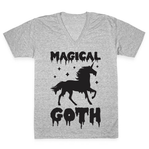 Magical Goth Unicorn V-Neck Tee Shirt
