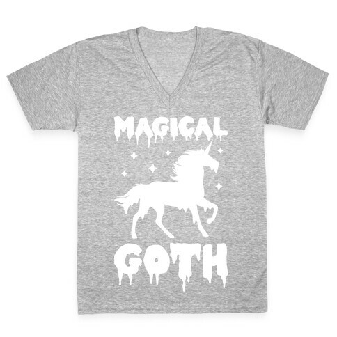 Magical Goth Unicorn V-Neck Tee Shirt