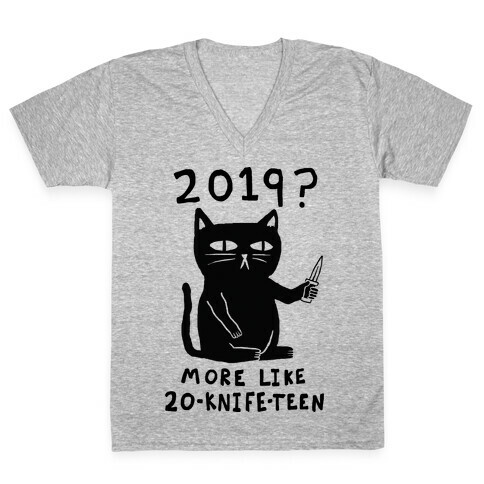 2019 More Like 20-Knife-Teen Cat V-Neck Tee Shirt