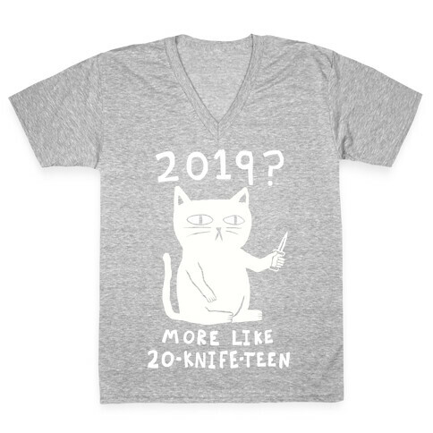 2019 More Like 20-Knife-Teen Cat V-Neck Tee Shirt