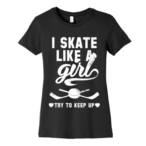 Yeah I Skate Like A Girl (White Ink) Womens T-Shirt
