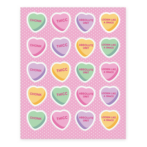 Body Positive Candy Hearts Stickers and Decal Sheet