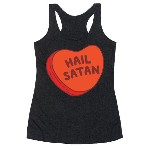 Hail Satan Conversation Heart Valentine's Parody White Print Racerback Tank Top