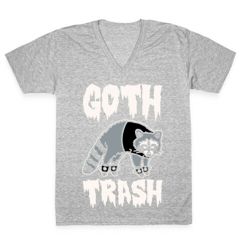 Goth Trash Raccoon White Print V-Neck Tee Shirt