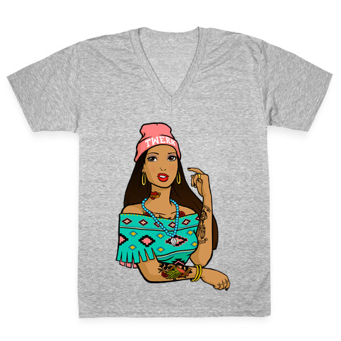 Hipster Pocahontas V-Neck Tee Shirt