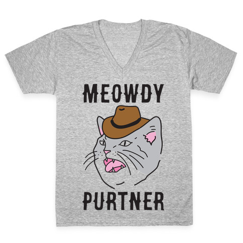 Meowdy Purtner Cowboy Cat V-Neck Tee Shirt