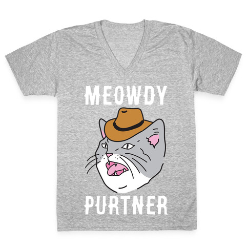 Meowdy Purtner Cowboy Cat V-Neck Tee Shirt