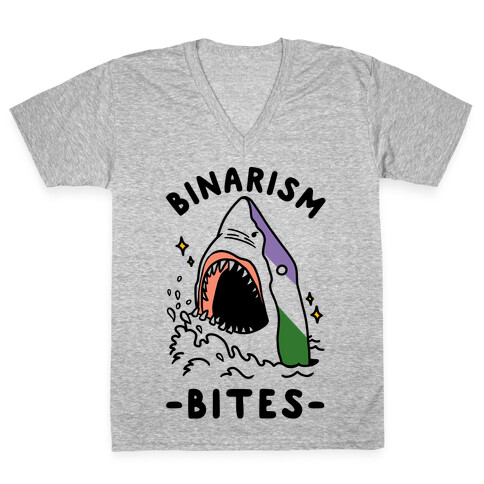 Binarism Bites Genderqueer V-Neck Tee Shirt