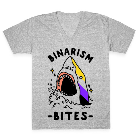 Binarism Bites Non-Binary V-Neck Tee Shirt