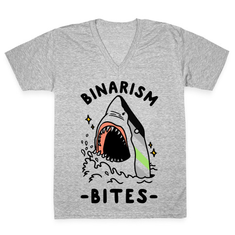 Binarism Bites Agender V-Neck Tee Shirt