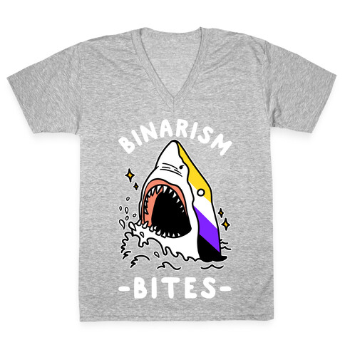 Binarism Bites Non-Binary V-Neck Tee Shirt