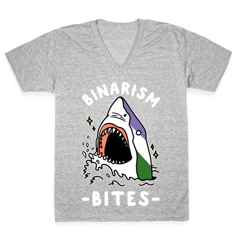 Binarism Bites Genderqueer V-Neck Tee Shirt