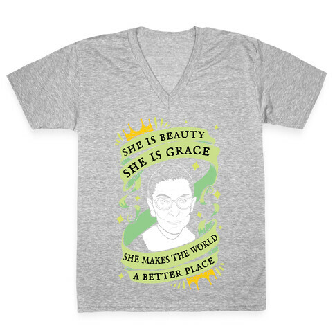 She Is Beauty, She is Grace RBG V-Neck Tee Shirt