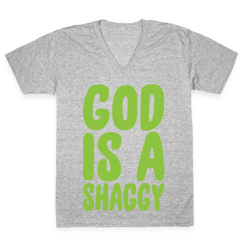 God Is A Shaggy Parody White Print V-Neck Tee Shirt