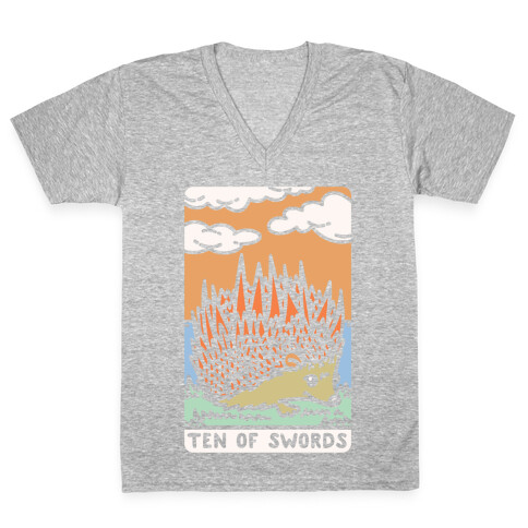 Ten of Swords HedgeHog Tarot Parody White Print V-Neck Tee Shirt